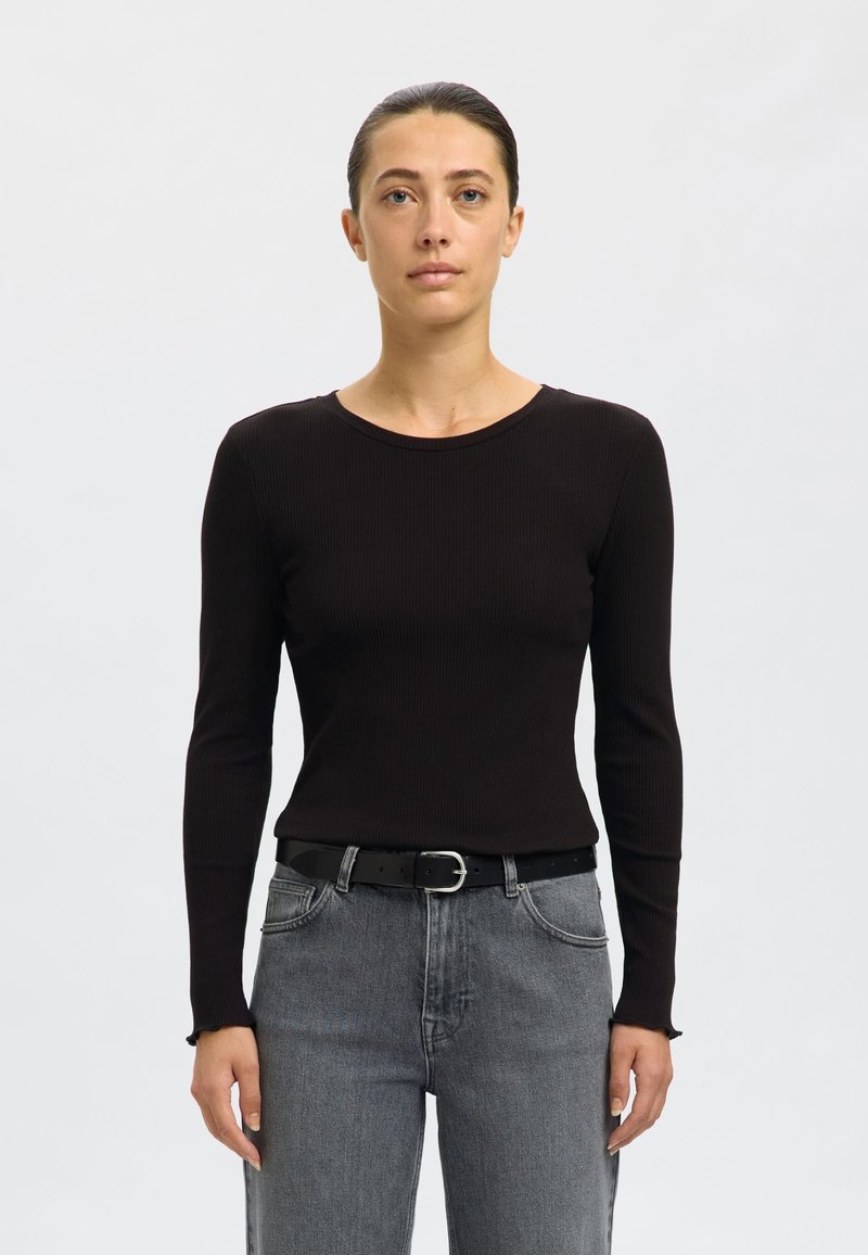 SELECTED FEMME Slfanna Ls Crew Neck Tee Str S Noos Ladies Long Sleeve, Black