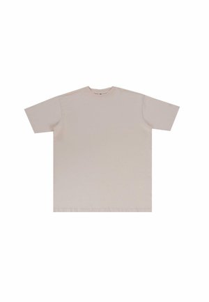 Kurzarm-T-Shirt in hellbeige, aus Baumwolle, mit Rundhalsausschnitt und lockerer Passform; schlicht, mit einer glatten Textur und ohne sichtbare Muster.
