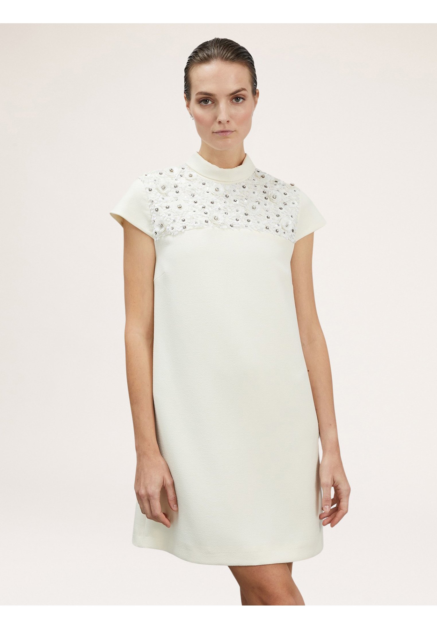 SheIn Abito da donna, linea A, abito da festa, scollo rotondo, senza maniche, mini abito elegante, Bianco base., XS