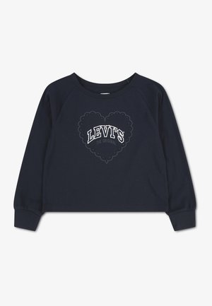 Sweat-shirt bleu marine à manches longues avec un motif de cœur festonné et le texte blanc "LEVI'S THE ORIGINAL" sur le devant.