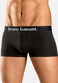 Boxer shorts de algodón negra con una cinturilla elástica ancha que presenta el logo "bruno banani" en blanco. Textura suave, diseño ajustado.
