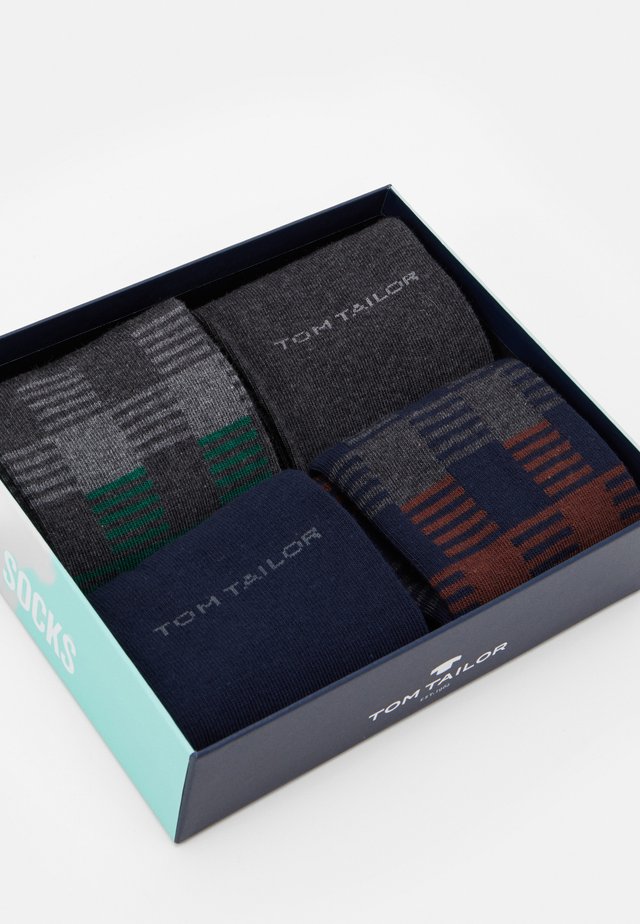SOCKS CHECKS BOX 4 PACK - Skarpety - grey melange/dark blue