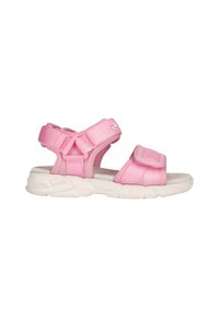 Rosa Sandalen mit gepolstertem Design, verstellbaren Velcro-Riemen, einer strukturierten leichten Sohle und einem weichen, gepolsterten Fußbett.