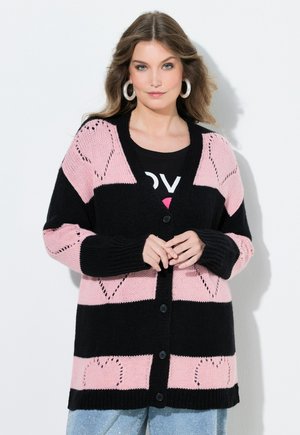 REGULAR FIT BLOCKSTREIFEN HERZ-MUSTER - Strickjacke - black