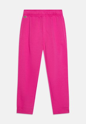 Pantaloni sportivi rosa in misto cotone, con vita elastica, tasche laterali, polsini a costine e un piccolo logo ricamato.