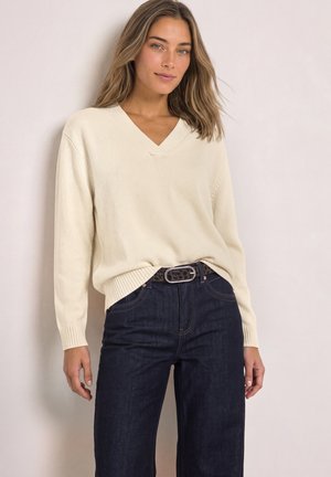 Street One, LONG-SLEEVE JUMPER WITH V-NECK - Pullover - pure beige