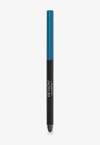 Revlon ColorStay sort eyeliner blyant med skinnende blå hætte og indbygget svampapplikator på hvid baggrund.