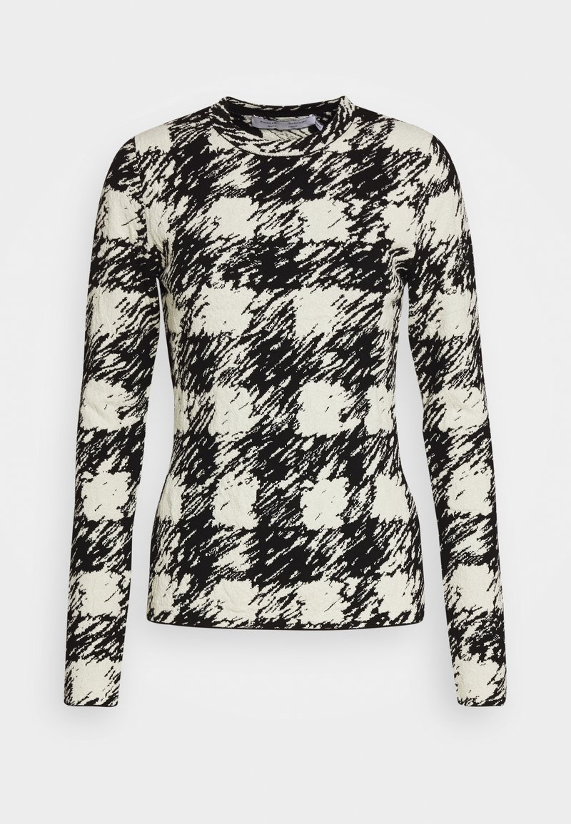 Långärmad topp i svart och kräm med ett hundtandsmönster. Har rund halsringning och texturerad tyg. Slim-fit design.