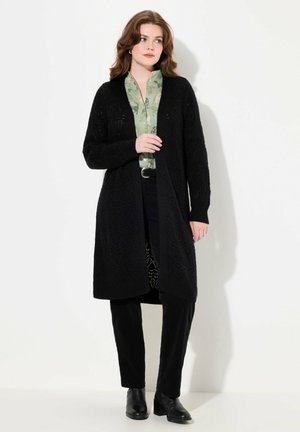 TEXTURED OPENWORK LONGLINE - Gilet - black