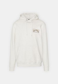 Ανοιχτό γκρι φούτερ με τσέπη καγκουρό, ρυθμιζόμενη κορδόνι, ριμπ μανσέτες και κεντημένο λογότυπο στο στήθος. Μαλακή υφή υφάσματος.