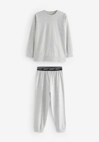 Sweatshirt gris à manches longues avec col rond et pantalon de jogging assorti, doté d'une taille élastique avec la marque "NEXT". Texture douce et lisse.