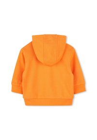 Haut cropped orange avec une poche kangourou, des poignets côtelés et une capuche. Fabriqué en tissu doux et texturé. Pas d'éléments graphiques ni de motifs.