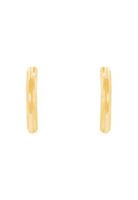 Goldfarbene Kreolen mit einem glatten, geschwungenen Design. Verfügt über eine polierte Oberfläche und eine offene Silhouette, die die Lichtreflexion verstärkt.