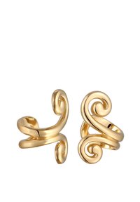 Gold-plattierte Ohr cuffs mit einem wirbelnden Design. Glatte Textur und offene Form, mit ausgeklügelten Spiralakzenten.
