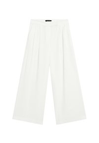 Wijd-uitlopende broeken van witte stof, met voorplooien, een platte tailleband en een relaxed fit. Gladde textuur en geen zichtbare patronen.