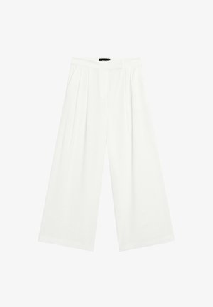 Wijd-uitlopende broeken van witte stof, met voorplooien, een platte tailleband en een relaxed fit. Gladde textuur en geen zichtbare patronen.