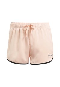 Světle růžové sportovní šortky z hladké látky, s tkalounkem v pase a černým lemováním na okraji. Na boku logo Adidas.