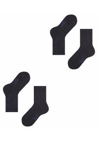 Calcetines gris oscuro hechos de una tela suave. Presentan un puño acanalado y un sutil logotipo en el lateral. Diseño clásico de longitud crew.