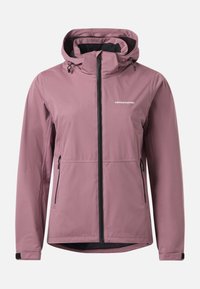 Veste à capuche mauve avec fermeture éclair complète sur le devant, poches latérales zippées et logo Swedemount sur la poitrine.