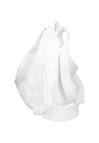 Witte leren slouchy tas met een zachte textuur, ontworpen met een gebogen vorm en twee verstelbare hengsels om te dragen.