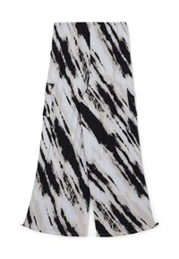 Schwarz-weiße Batik-Hosen mit weitem Bein und strukturiertem Finish, ausgestattet mit zwei seitlichen Taschen und einer lässigen Passform.