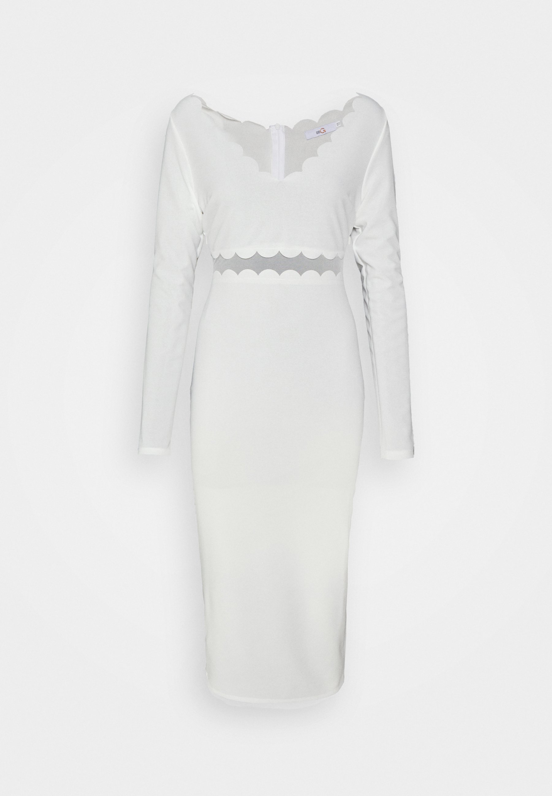 RHODE SCALLOP V NECK MESH MIDI DRESS 