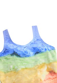 Blå, grønn, gul og rosa tankini-badedrakt med et lagdelt iskrems-design. Glatt materiale med tynne stropper og sømdetaljer.