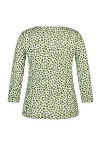 Grünes Langarmshirt mit einem Leopardenmuster in dunklen und hellen Farbtönen. Sanfte Textur, runder Ausschnitt und entspannter Schnitt.