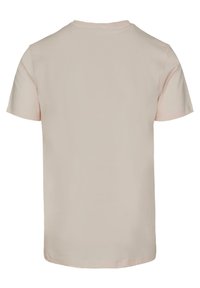 Kortermet, lys rosa t-skjorte laget av myk bomull. Har en klassisk rund hals og en avslappet passform med et enkelt design.