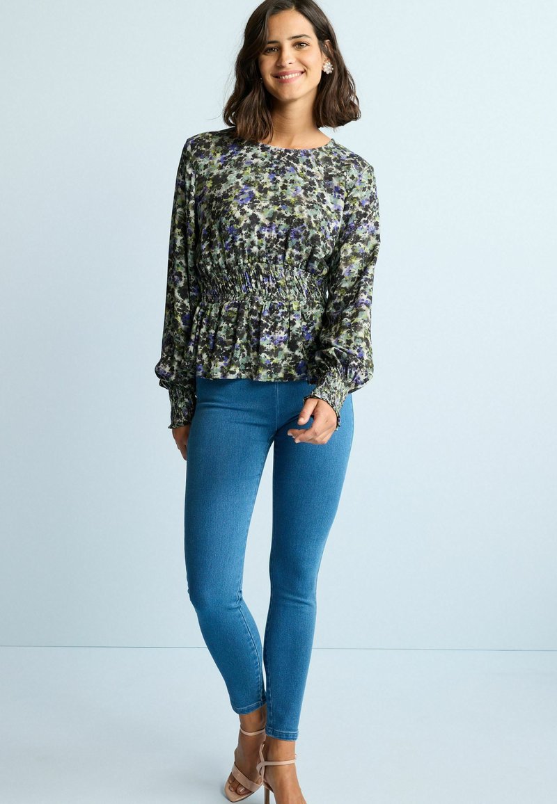 Next LONG SLEEVE WAISTED TOP Blouse blue floral/bleu ZALANDO.FR