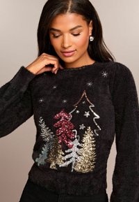 Lipsy CHRITMAS SLOGAN CREW NECK- REGULAR FIT - Džemper - black tree