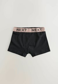 Svarta boxershorts med en rosa resårmidja som har ordet "NEXT" tryckt i svart. Tyget ser slätt ut med en tajt passform.