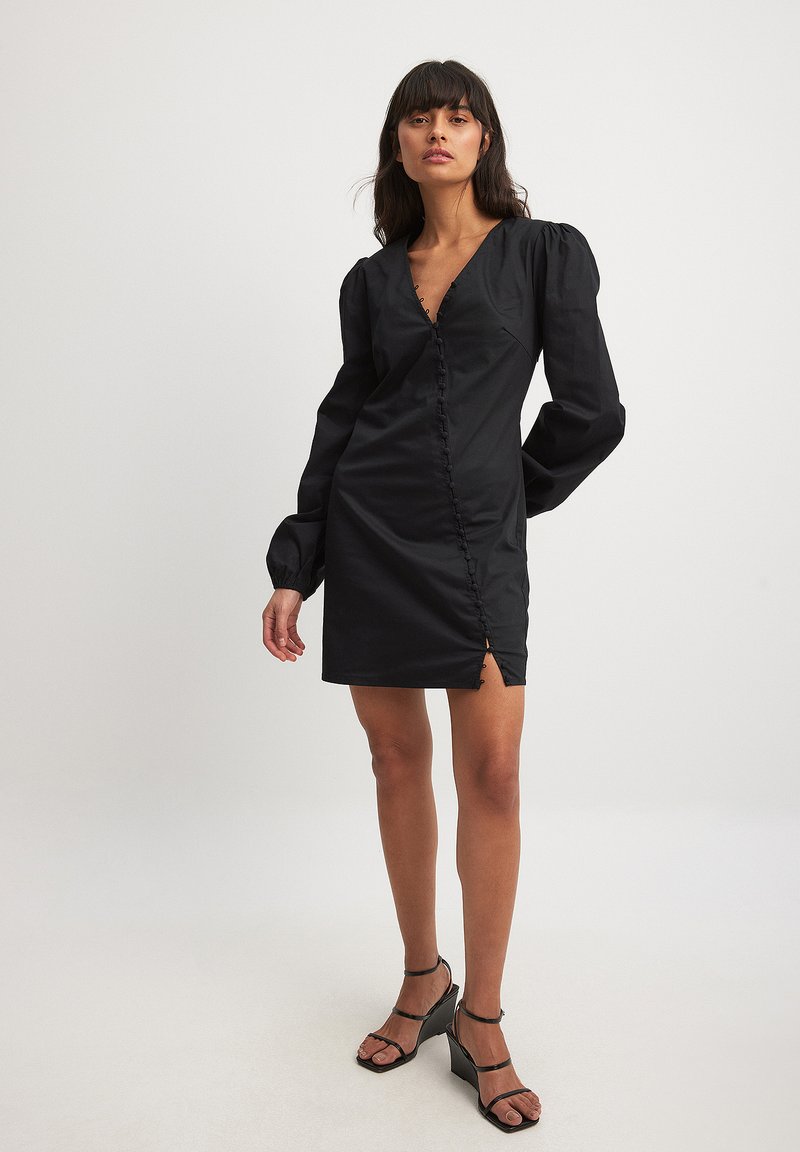 NA-KD BUTTONED LONG SLEEVE MINI - Shirt dress - black - Zalando.ie