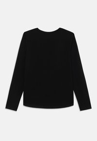 Schwarzes Longsleeve-Oberteil mit rundem Halsausschnitt und glatter Textur, einfache und klare Designs ohne sichtbare Verzierungen.