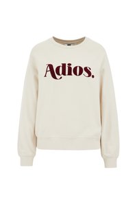 Kermainen collegepaita, jossa on burgundivärinen "Adios." printti edessä. Siinä on pyöreä pääntie, pitkät hihat sekä resorit hihoissa ja helmassa.