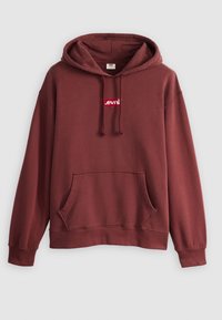 Bordeauxroter Kapuzenpullover mit einer vorderen Kängurutasche und Kapuze mit Zugband. Verfügt über ein rotes Levi's-Logo auf der Brust. Hergestellt aus weichem Baumwollmaterial.