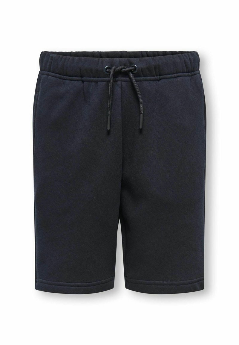 Schwarze Baumwollshorts mit einem elastischen Bund, verstellbarem Kordelzug und Seitentaschen. Glatte Textur und lässiges Design.