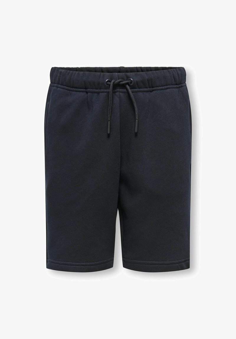 Czarne bawełniane szorty z elastycznym pasem w talii, regulowanym sznurkiem i bocznymi kieszeniami. Gładka tekstura i casualowy krój.