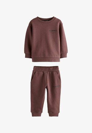 Bruine sweatshirt en sweatpants set voor kinderen met elastische tailleband en het ALLSAINTS-logo op de borst en bovenbeen.