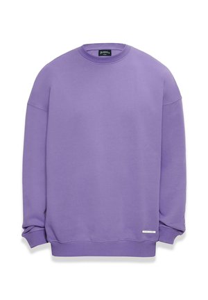 Ljubičasta dukserica s crewneck iz mješavine pamuka s rebrastim rukavima i donjim rubom. Ima malu oznaku logoa blizu donjeg ruba.
