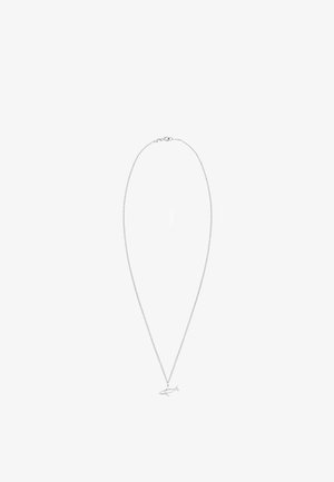 Culoare argintie, colier cu lant cu un pandantiv mic in forma de rechin, design elegant, textura neteda si inchidere cu carabinera.
