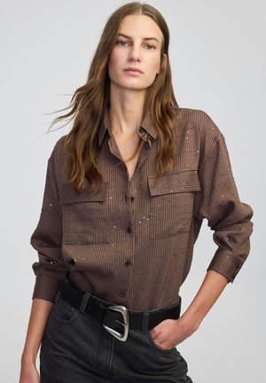 SEQUIN EMBELLISHED STRIPED  - Overhemdblouse - brown