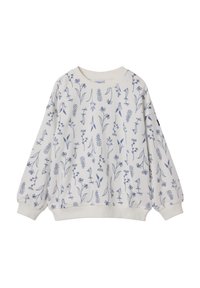 Vaalean kermanvärinen collegepaita, jossa on tummansininen kukkakuosi, pitkät hihat, ribbaus hihansuissa ja helmassa. Valmistettu pehmeästä puuvillakankaasta. Rentoa, löysää istuvuutta.