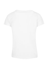 Hvid T-shirt med korte ærmer og rund halsudskæring, lavet af blødt stof. Bagsiden har et glat, ensfarvet design uden synlige mønstre.