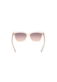 Ochelari de soare cat-eye de culoare roz pal, cu lentile gradient, temple subțiri și accente metalice pe balamale. Textură netedă a ramei din acrilic.