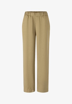 Beige elastic waist straight-leg pants made of lightweight fabric, designed for casual or comfortable wear.