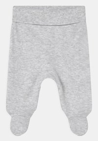 Grå bomullsbaby leggings med en myk tekstur, med fotdesign og elastisk midjebånd. Glatt, ensfarget uten mønstre.