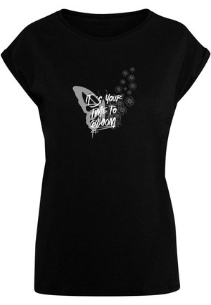 IT´S YOUR TIME TO BLOOM EXTENDED SHOULDE - T-shirt imprimé - black