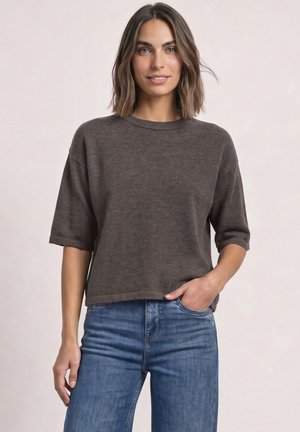 Street One, 3/4-SLEEVE JUMPER WITH CREW NECK - Camiseta básica - black coffee mel