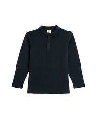 Langarmige marineblauwe polo-shirt van katoen, met een kraag, een twee-knopen sluiting en geribde manchetten met een soepele textuur.